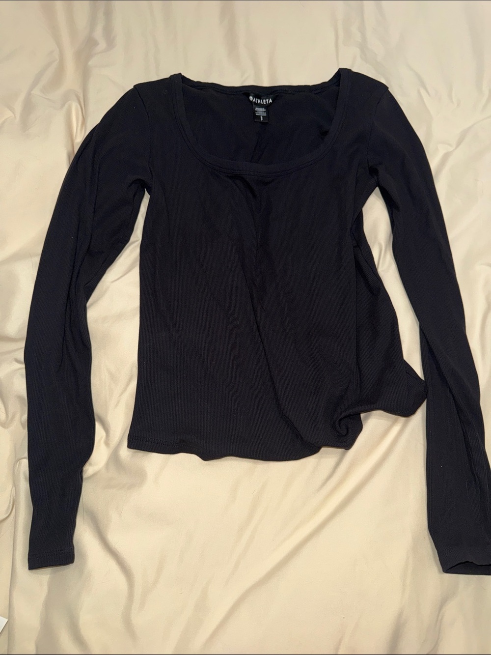 Athleta Black Long-Sleeve Scoop Neck Ribbed Tee